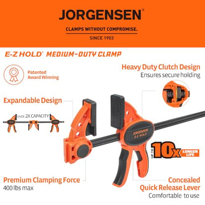 Jorgensen 24" E-Z Hold Medium-Duty Bar Clamps, 400 lbs Load Limit, 2-Pack - size: 24 Inch