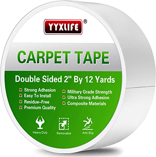 YYXLIFE Double Sided Carpet Tape for Area Rugs & Hardwood Floors, 2" x12YD - size: 2Inch x 12 Yards