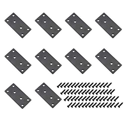 10 Pack Flat Straight Brace Brackets,ULIFESTAR Stainless Steel Mending Bracket Plate Metal Shelf Support Fixing Joining Plate for Furniture,Wood,Shelves,Cabinet with Screws Black(40x80mm/1.6''x3.15'') - size: 40 x 80 x 2 mm