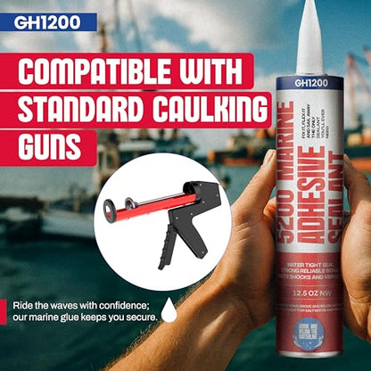 GH1200 5200 Marine Sealant White - 12.5 Oz Smoothly Dispenses Marine Adhesive with Caulk - Above & Under Water Sealant - Marine Glue Waterproof & UV Resistant - Fast Curing Permanent Seals - style: 12.5 Oz White