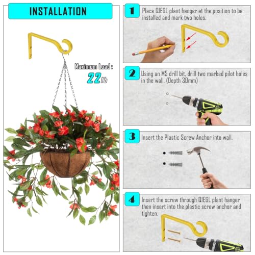 QIEGL 6inch Al-Alloy Hanging Plant Bracket Gold-Anodized 2 Pack - color: Gold Anodized, size: 6in Aluminum Alloy