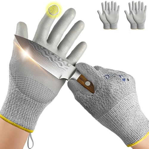 Dowellife Cut Resistant Work Gloves for Men & Women - ANSI A5 & EN388 Level 4, Breathable PU Coated, Grey Non-Marking - for Gardening, Fishing, Automotive, Construction, Wood Carving (Large, Grey) - size: Large (Pack of 2)