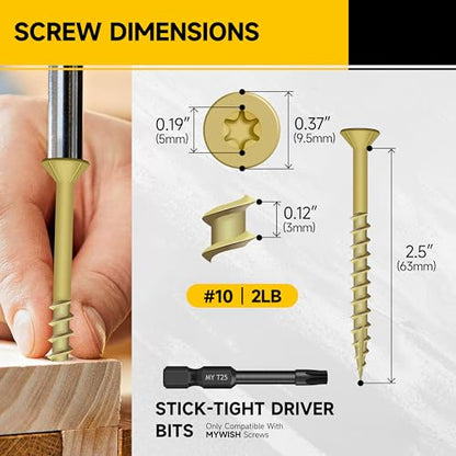 152Pcs Wood Screws #10 x 2-1/2" 2lb Box, Deck Screws 2 1/2 Inch, T25 Torx Drive Head, Outdoor Construction Screws, Rust Resistant, Epoxy Coated for Exterior Wood Working, Tan by Mywish - size: 2lb Box, style: #10 x 2-1/2"