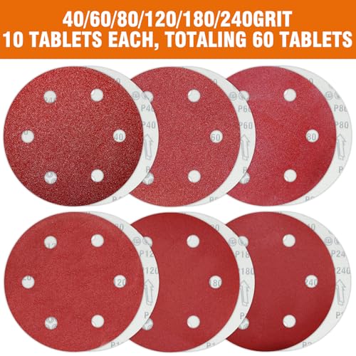 60 PCS 9 Inch Drywall Sanding Discs 40-240 Grit Assorted 6 Hole - style: 6 Hole
