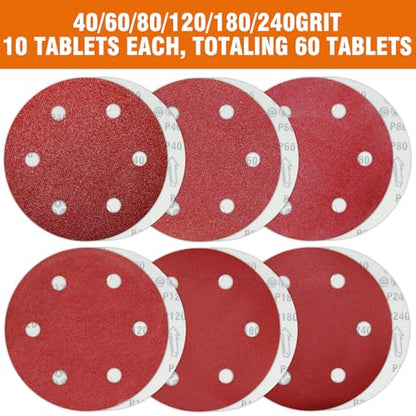 60 PCS 9 Inch Drywall Sanding Discs 40-240 Grit Assorted 6 Hole - style: 6 Hole