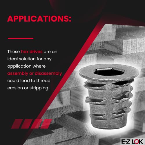 E-Z LOK Threaded Insert for Soft Wood, Zinc Hex-Flanged Thread Inserts 10-24 Internal Threads, 0.394" Length Pack of 10 - size: Hex", style: Flanged \ 10mm Length