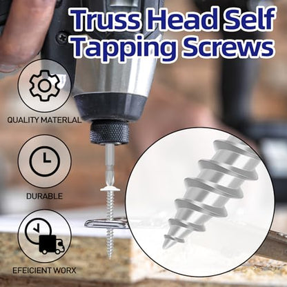 #8 x 1-1/2" Truss Head Fast Self Tapping Screws, Alloy Steel Wood Screws, White Head, Full Thread, Screwdriver Bit Included, 100 PCS - color: White, size: #8 x 1-1/2"