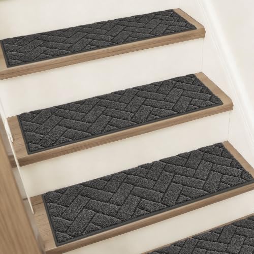 BEQHAUSE Non Slip Stair Treads for Wooden Steps 28" x 9", 4pcs, Charcoal - color: Charcoal - Geometric, size: 28 in X 9 in (4 Pieces)