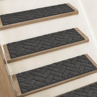 BEQHAUSE Non Slip Stair Treads for Wooden Steps 28" x 9", 4pcs, Charcoal - color: Charcoal - Geometric, size: 28 in X 9 in (4 Pieces)