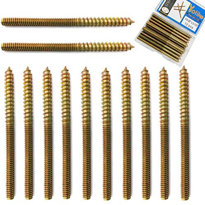 12 Pack 1/4-20 x 3-1/2 Inch Hanger Bolts 1/4-20" Double Headed Bolts 1/4 Wood Dowel Screw Self-Tapping Screw Hanger Bolts for Furniture Double Head Threaded Rods Bolt 90mm Length - size: 1/4-20"x3-1/2"-12PCS