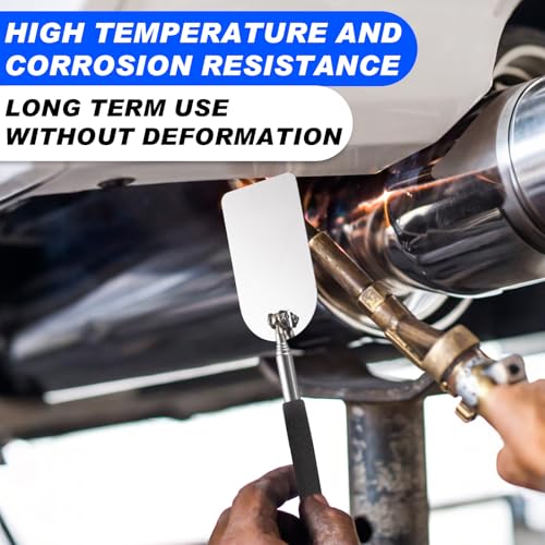 Chunful 2 Pcs Flame Inspection Mirror Telescoping 2 x 3.75 Inch Stainless Steel Pivoting Rectangular Telescopic Welding Mirror with Grip Handle for Maintenance Inspection