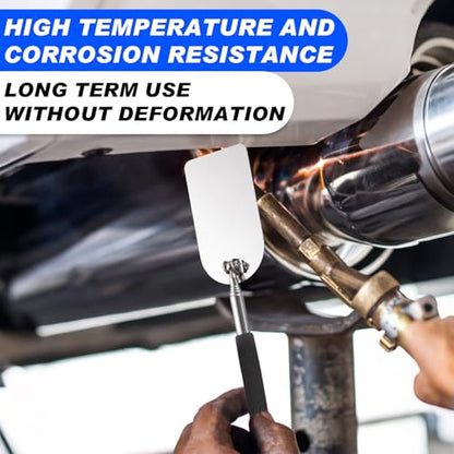 Chunful 2 Pcs Flame Inspection Mirror Telescoping 2 x 3.75 Inch Stainless Steel Pivoting Rectangular Telescopic Welding Mirror with Grip Handle for Maintenance Inspection