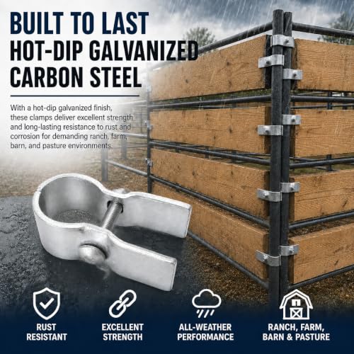 12-Pack Horse Panel Clamps for Wood Boards, Heavy-Duty Galvanized Steel, Fit 1-5/8" Livestock Corral Panels, Securely Attach Lumber to Horse Stalls & Round Pens