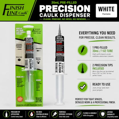 30mL Pre-Filled Precision Caulk Applicator White, 1-Pack - color: White