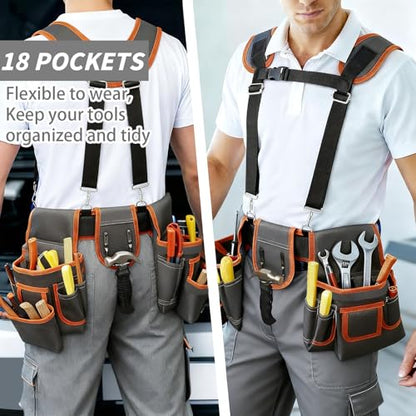 Tool Belts for Men with Magnetic Function,32''-60'' Adjustable,Detachable Tool Pouch Bag,With Suspenders & Multiple Pockets,for Electrician, Carpenter, Framer, Construction Worker