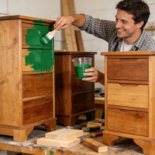 Green Wood Paint & Preservative - Natural Wood Stain for Decks, Fences, Furniture | Non-Toxic, Guards Against Rot | Safe for Kids, Pets, Gardens | Indoor & Outdoor Use (Green, 18 Fl.Oz)