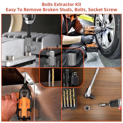 56Pcs Spiral Screw Extractor Set, Left Hand Drill Bit Set Easy Out - size: 56pcs