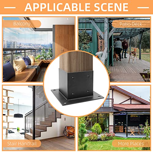 4 x 4 Deck Post Base, 8 PCS Deck Post Anchor(Inner Size 3.6" x 3.6"), Heavy Duty Steel Post Brackets, Black Powder Coated, for Deck Railing Supports Pergola Porch Post Holders - size: 8 Pcs