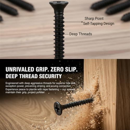 245 Pcs M3.5 Self Tapping Screws Flat Head Black Carbon Steel