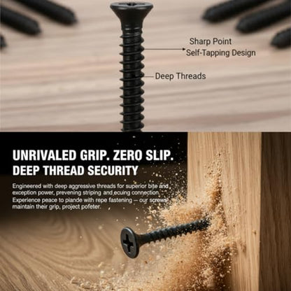 245 Pcs M3.5 Self Tapping Screws Flat Head Black Carbon Steel