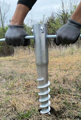 Ashman Ground Screw Round Posts (4 Pack), Outdoor No Dig Ground Screw Anchor with helical Spiral, 21" Inch Long - Fits Round Post & Flag Pole Base Ground Mount Screw in Post Stake, Mailbox Posts.