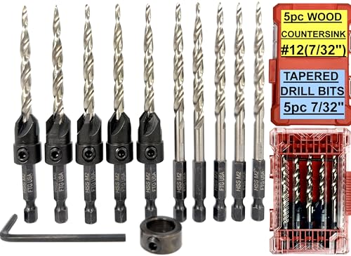 FTG USA 5 Pc #12 (7/32") Countersink Drill Bit Set with 5 Replacement Bits - size: #12