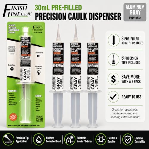 30mL Pre-Filled Precision Caulk Applicator Gray, 3-Pack - color: Aluminum Gray