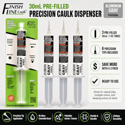 30mL Pre-Filled Precision Caulk Applicator Gray, 3-Pack - color: Aluminum Gray