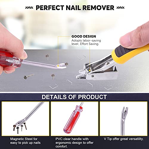 4Pcs Nail Puller and Staple Remover Tool Set, 7" End Cutting Pliers, Staple Puller, Tack Lifter, Fastener Remover, for Furniture Floor Wall Car Photo Frame