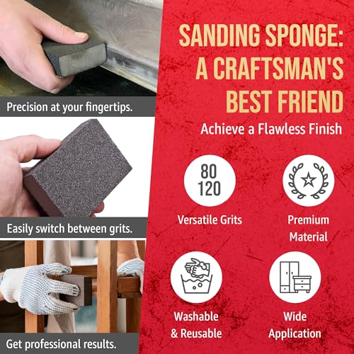 Sanding Sponge Blocks, 4" x 3" x 1", 80 & 120 Grit, Medium/Fine, 32 Pack - size: Small Area, style: Medium/Fine Grit
