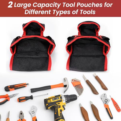 FamilyKit Tool Belt With Suspenders, Magnetic Heavy Duty Tool Belts for Men - color: Black-red