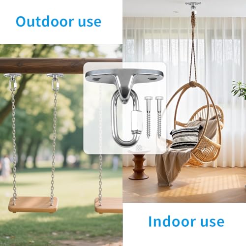 2-Pack Stainless Steel Heavy Duty Swing Hanger, Eye Hooks with Brackets Wooden and Concrete Bolts 2000 lb Capacity Playground Porch Yoga Seat Trapeze SwingSets Indoor Outdoor - size: 2 Pack