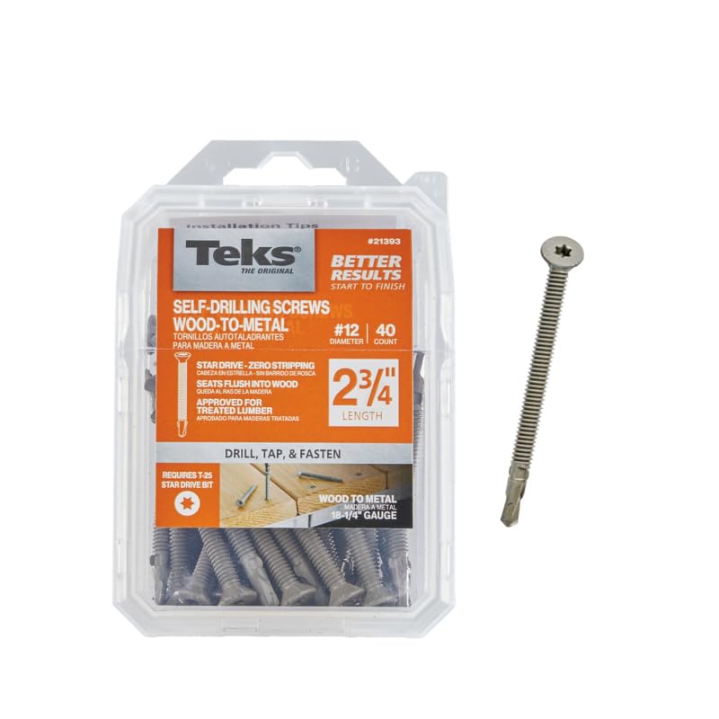 Teks #12 x 2-3/4" Wood-to-Metal T-25 Self-Drilling Screws, 40 PCS - size: #12 x 2-3/4"