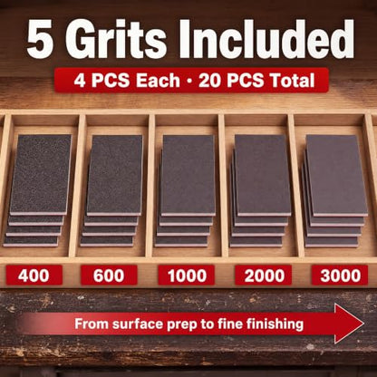 20 PCS Hand Sanding Sponge 400-3000 Grit Sandpaper Assortment, Washable & Reusable Sanding Blocks for Wood, Metal, Drywall, Glazing, Wet Dry Sandpaper for Smooth Finishing (Sanding Sponge)