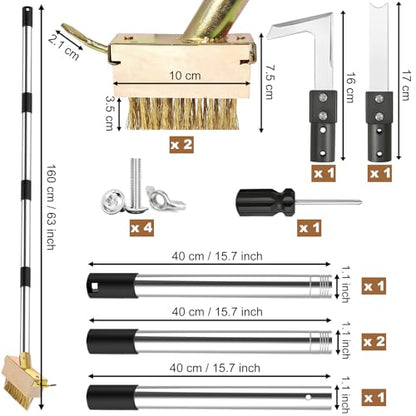Crack Weeder Tool Long 63", Moss Remove Brush with 2 Brush and 2 Scraper