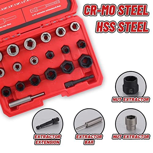 20-Pcs Bolt Nuts Extractor Set 3/8'' Drive Easy Out - size: 20Pcs