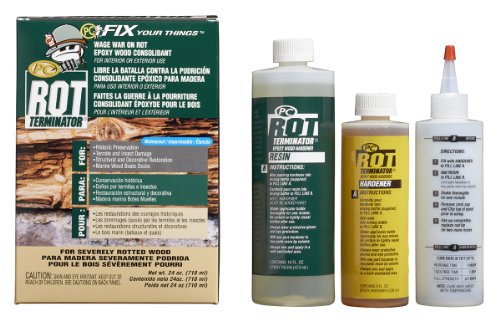 PC-Products PC-Woody Wood Repair Epoxy Paste, Two-Part 12 oz, and PC-Petrifier Wood Hardener 16 oz, Kit & PC-Rot Terminator Epoxy Wood Hardener, Two-Part 24oz in Two Bottles, Amber 240618