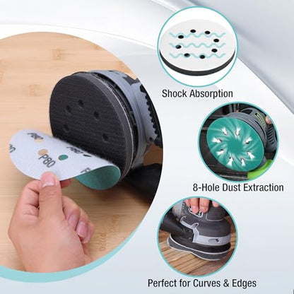 WORKPRO 5 Inch Orbital Sander Pads 4 Foam 8 Discs 80-320 Grit - style: 4 Pads + 8 Sandpapers