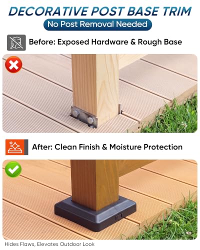 Aluminum 4x4 Post Base Cover, 4 Pack Split Black Skirt Trim Fits 3.5" Posts - color: black 4-pack 3.5-inch