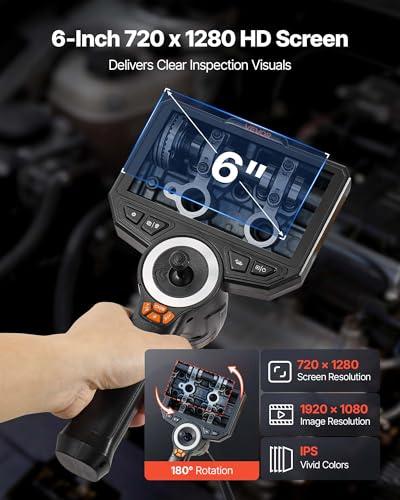 VEVOR 4-Way Articulating Borescope with Light, True 1080P HD Industrial Endoscope Inspection Camera with Articulated Probe, Flexible Snake Scope Cam for Wall Automotive Engine Inspect-4.9FT - size: 0.32-inch Probe