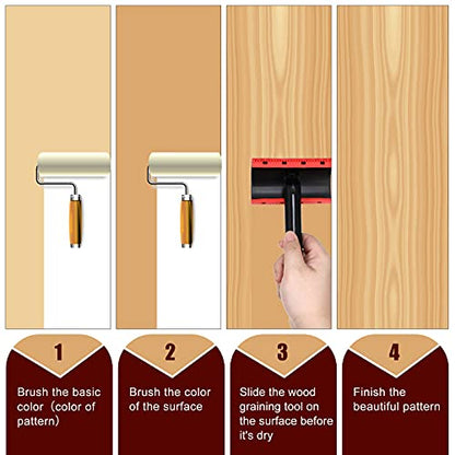 Honoson Set of 3 Wood Graining Tool Wood Graining Painting Tool Set DIY Texture Rubber Empaistic Roller for Household Wall Room Art Paint Decoration