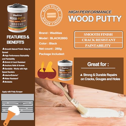 Wadities Black Wood Filler, Black Wood Putty, Paintable Stainable Wood Repair Putty, 9.87 Ounce Wood Furniture Repair kit, Quickly Repair Wood Cracks and Holes on Wooden Floor Furniture (Black) - color: Black