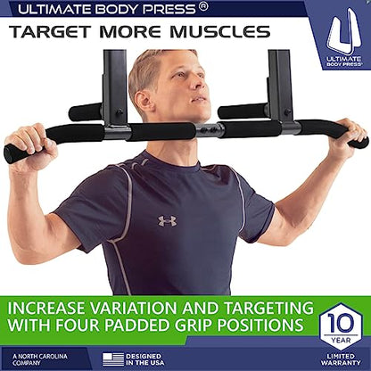 Joist Mount Pull Up Bar with Extra Hardware and Mounting Template for Easy Install to Beam or Rafter by Ultimate Body Press - color: Black