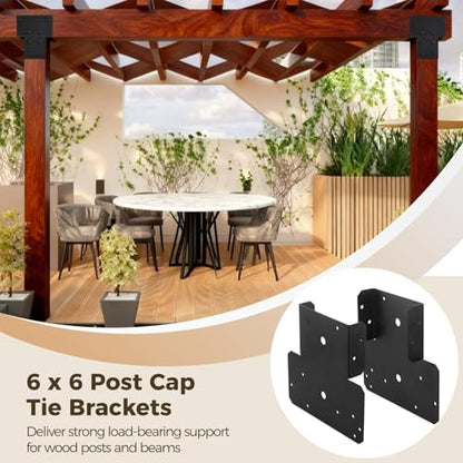 4 PCS Heavy Duty Post Cap Tie Brackets, 6x6 (Actual 5.5"x5.5") Pergola Brackets, Heavy Duty Galvanized Metal Bracket, Wood Post Beam Connector for Gazebo Deck Patio Pergola Construction (6x6-4PCS) - color: 6x6-4PCS