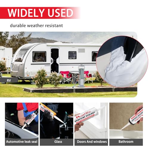 RV Roof Sealant, 4 Packs Non-Leveling Lap Sealant for RV Roofs - Non-Sag Silicone Caulk Waterproof Flexible Sealants for Campers Exterior Repairs, Trailers, Windows, Vents, White