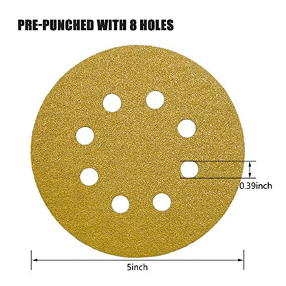 5 Inch Sanding Discs Hook and Loop, 60 Grits 8 Holes Sandpaper Round Orbital Sander Paper for Woodworking Car Boat Metal Polishing, 50pcs - style: 60 grits 50pcs