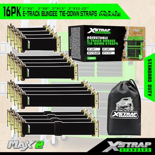 XSTRAP STANDARD 16 Pack E-Track Bungee Tie-Down Straps, Securing Straps Kit - size: Pack of 16