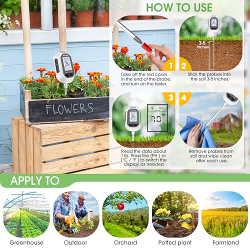 YAMRON 4-in-1 Soil Moisture Meter Digital Plant for Outdoor Plants