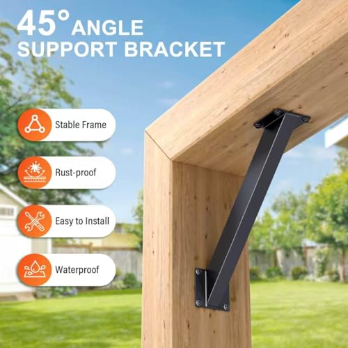 45 Degree Steel Pergola Brackets Kit, 4pcs Black Angle Support Braces