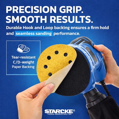 STARCKE 5 Inch 8-Hole Hook and Loop Sanding Discs 220 Grit 100 Pack